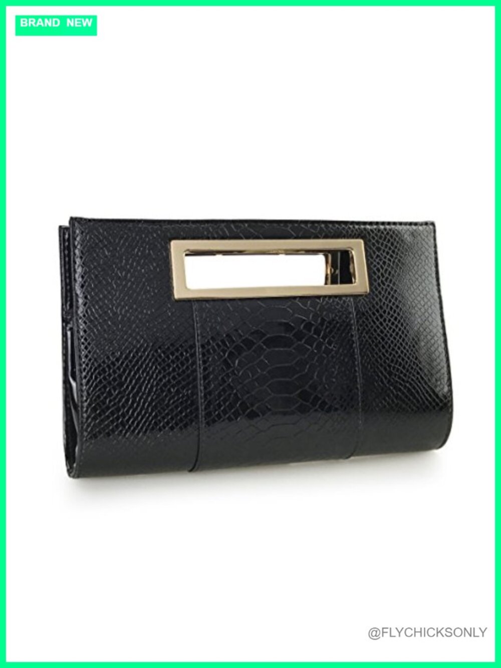 Crocodile Pattern Faux Leather Clutch with Metal Grip and Chain Strap